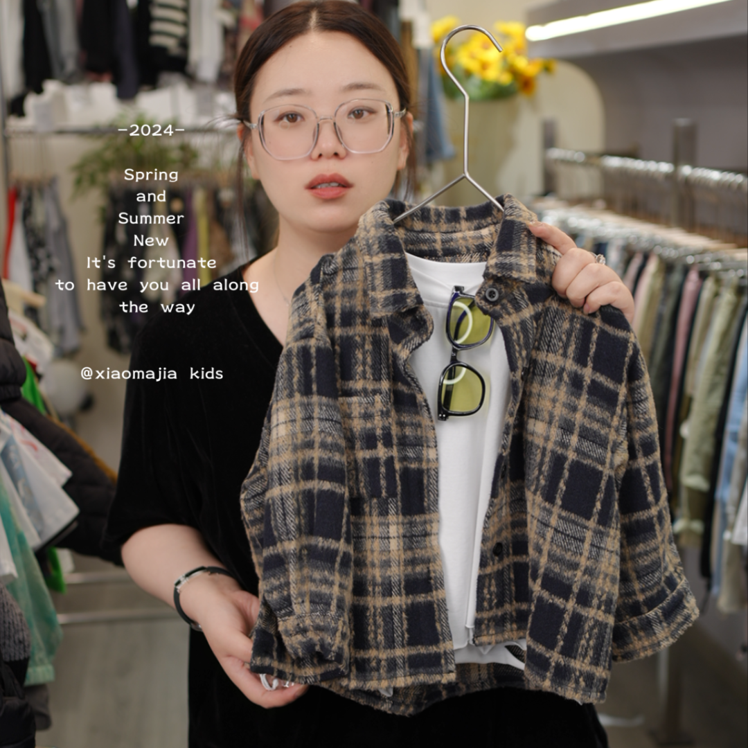 N儿童秋季长袖格子衬衫外套D-2361百搭宽松格纹潮流外套休闲