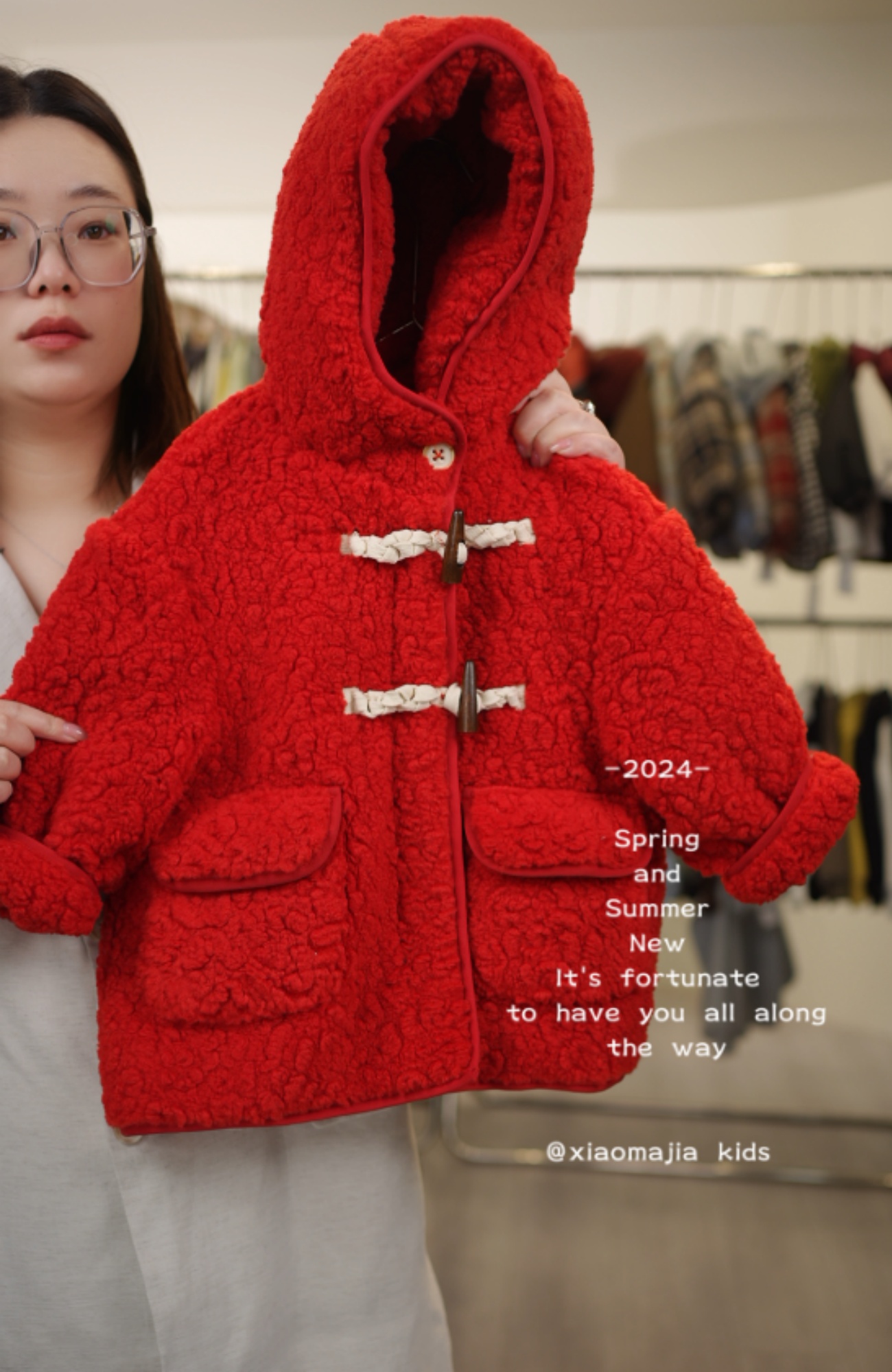 现货-儿童冬季年货款毛毛大衣内里仿兔毛连帽外套D-3981加厚上衣