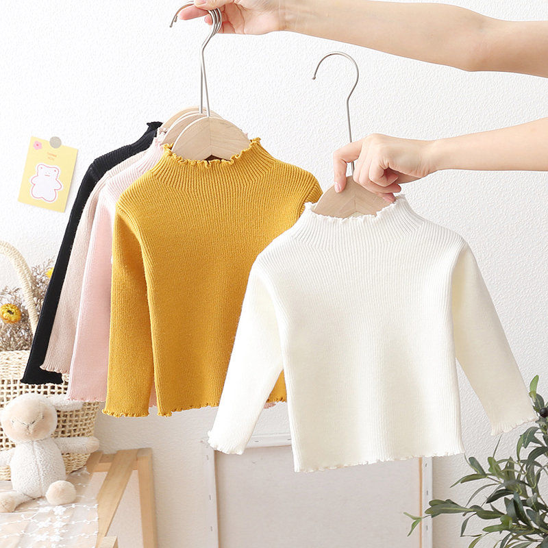 女宝宝白色打底衫秋冬女童婴儿半高领毛衣春秋薄内搭女宝加绒加厚