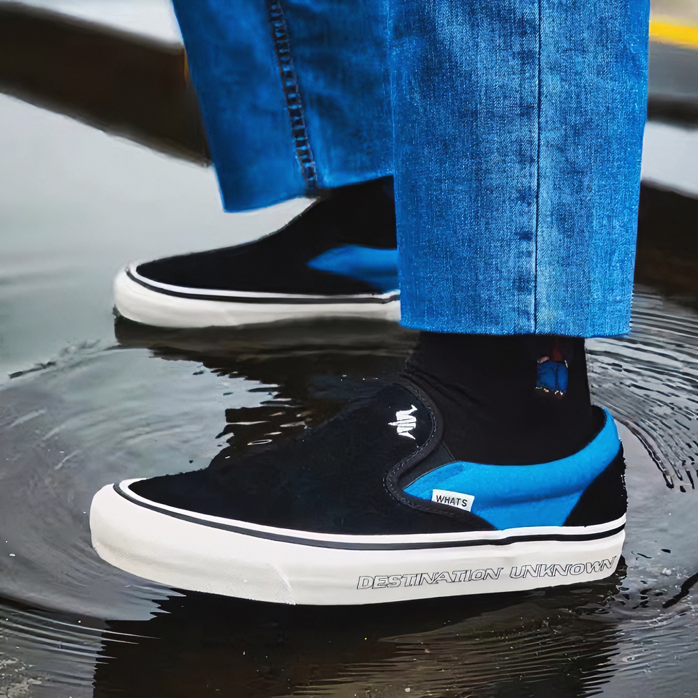 【刺绣千纸鹤】蓝黑撞色一脚蹬休闲鞋时尚舒适板鞋百搭潮鞋经典情侣