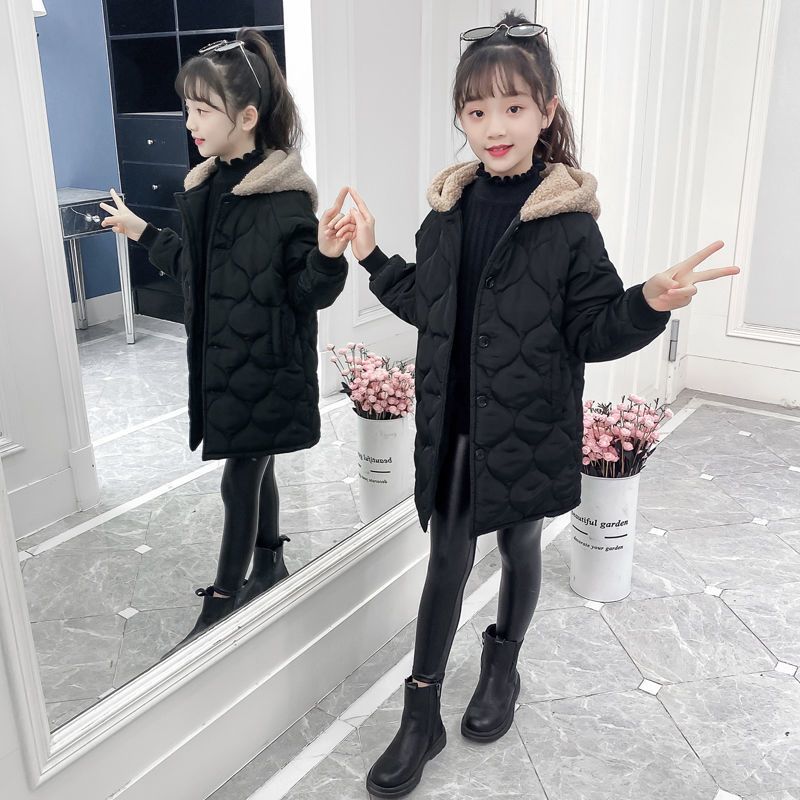女童冬装棉衣2023新款中大儿童中长款洋气棉服秋冬加厚棉袄外套潮
