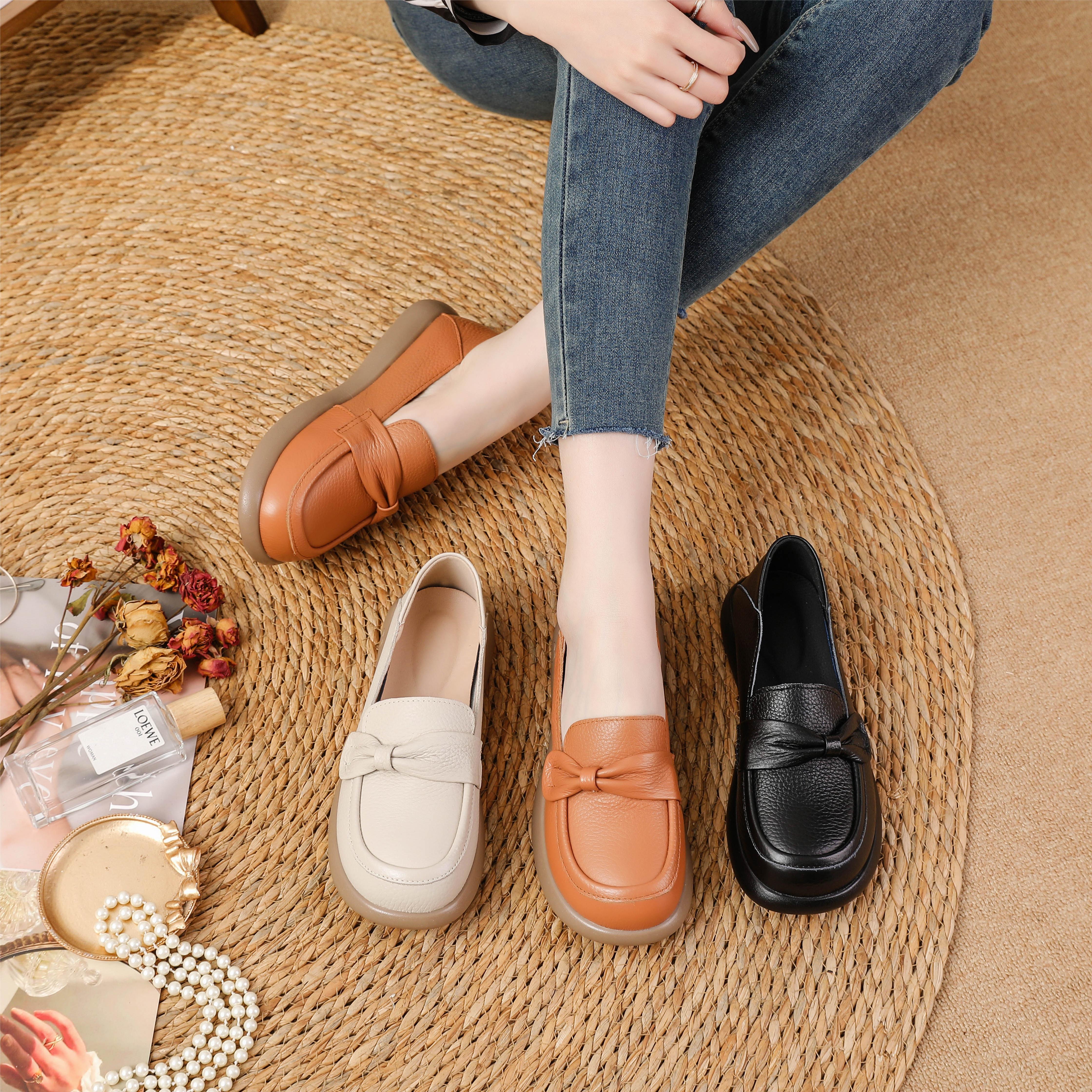 头层牛皮小白女单鞋真皮镂空平底妈妈鞋春季休闲皮鞋春夏季一脚蹬