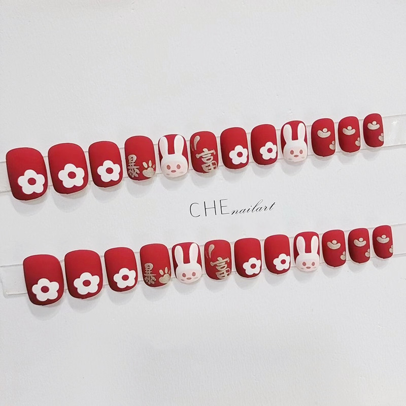 (短款)暴富雪兔磨砂网红新年款穿戴美甲哑光