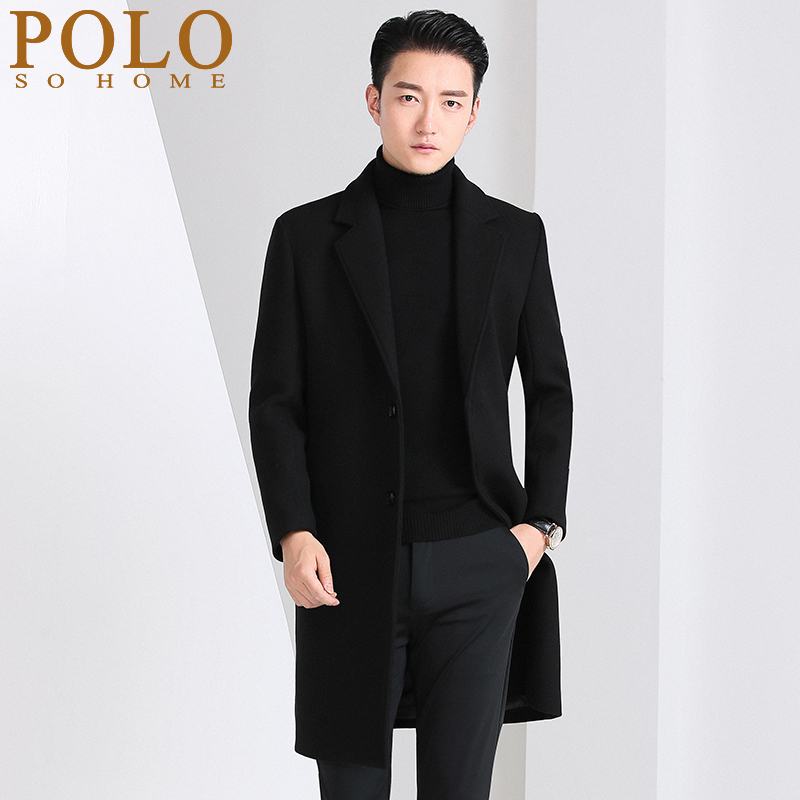 保罗秋冬季羊毛大衣男中长款修身风衣男士高档羊绒加厚毛呢子外套
