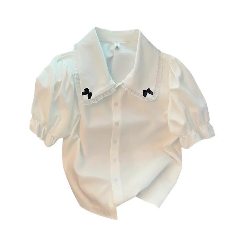 G字组001-100)衬衫上衣白色春季法式娃娃领泡泡袖甜美韩版
