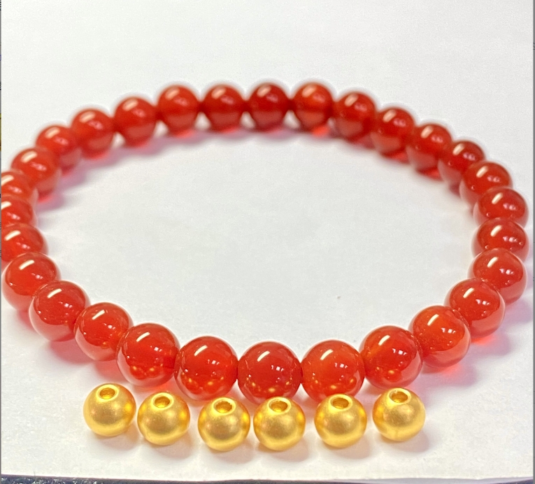 金喜 足金999卡5mm古法6颗 红色玛 瑙手串@@A006-6