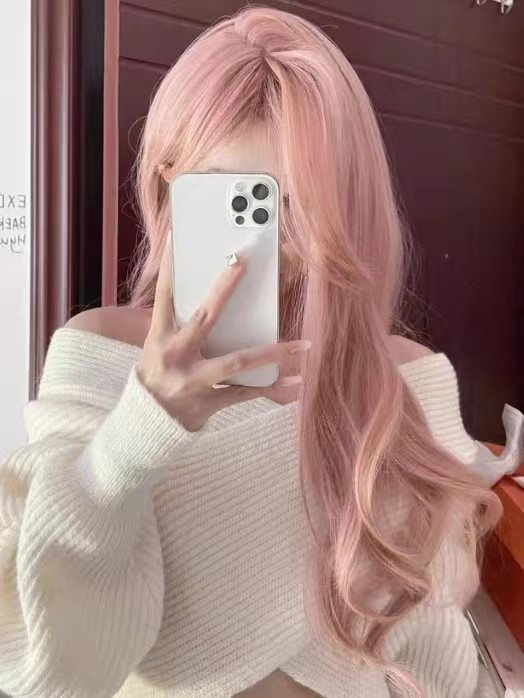 「大蕾丝」非真发女团卷发65cm樱花粉西柚粉奶茶金（要戴发网）