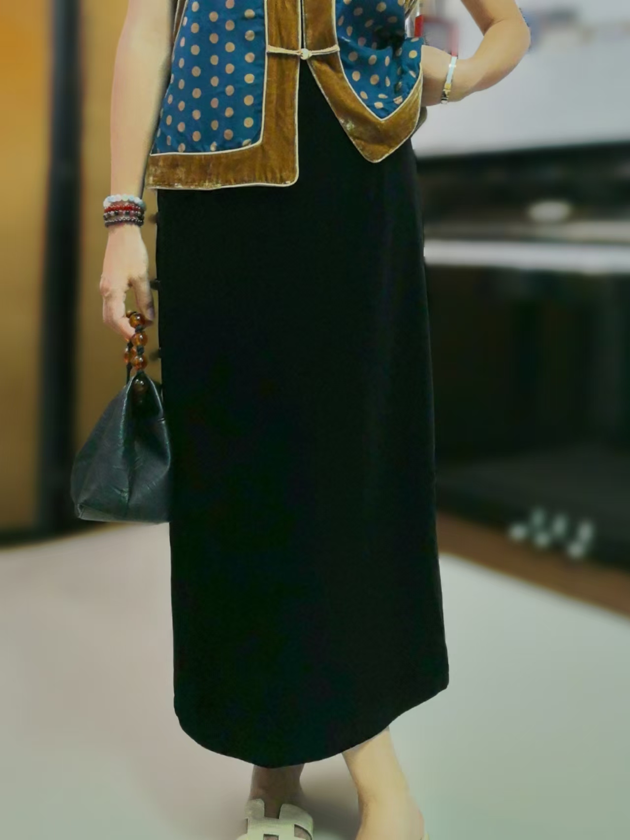 【池影】墨墨家高定新中式国潮韩国绒显瘦直筒中式半身裙