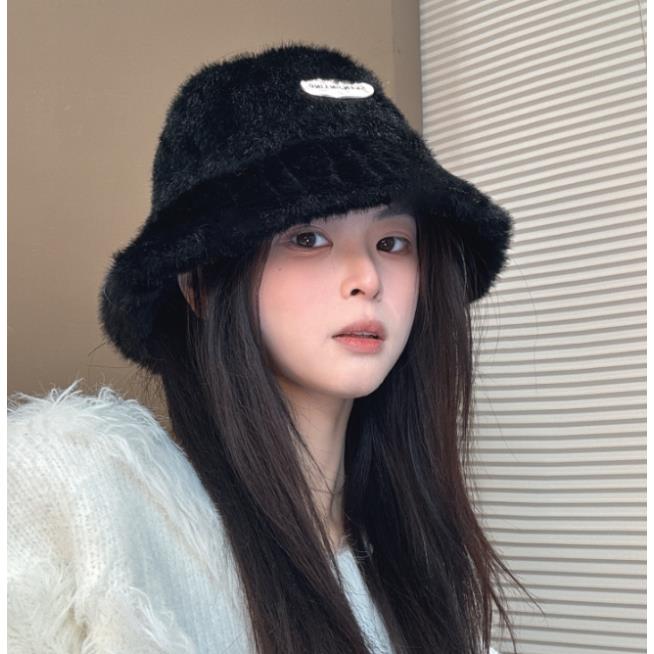 冬季毛绒渔夫帽子女加绒加厚保暖护耳帽时尚百搭大头围水桶帽盆帽