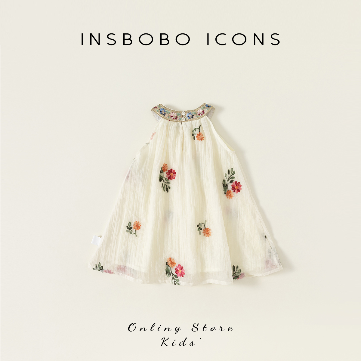 【专属】INSbobo连衣裙夏季女童挂脖民族风裙子宝宝刺绣裙XQ23345