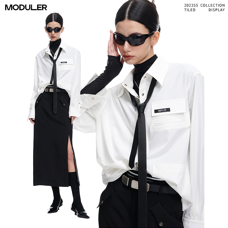 MODULER新款 原创金属按扣设计感休闲抗皱休闲百搭白衬衫