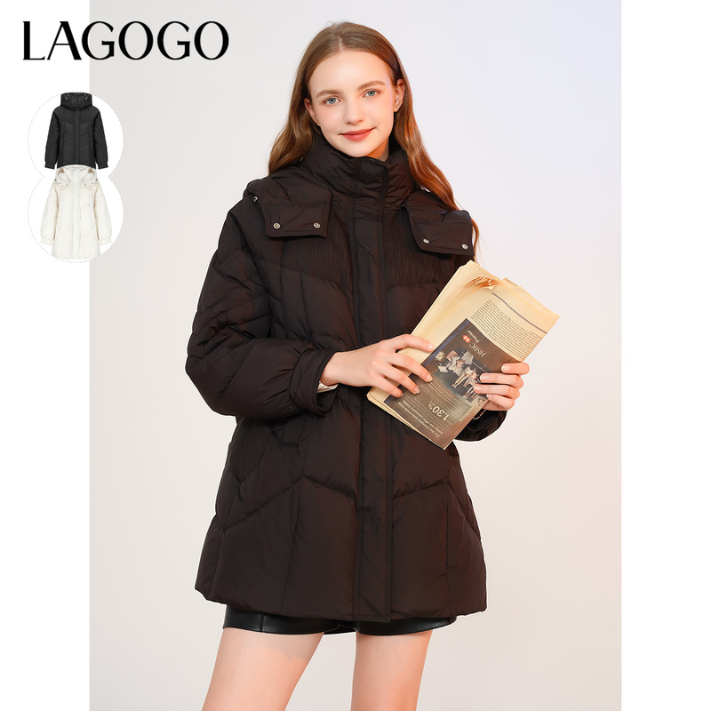 Lagogo新款连帽抽绳加厚舒适上班族通勤风女装高级感MCYY33XC54