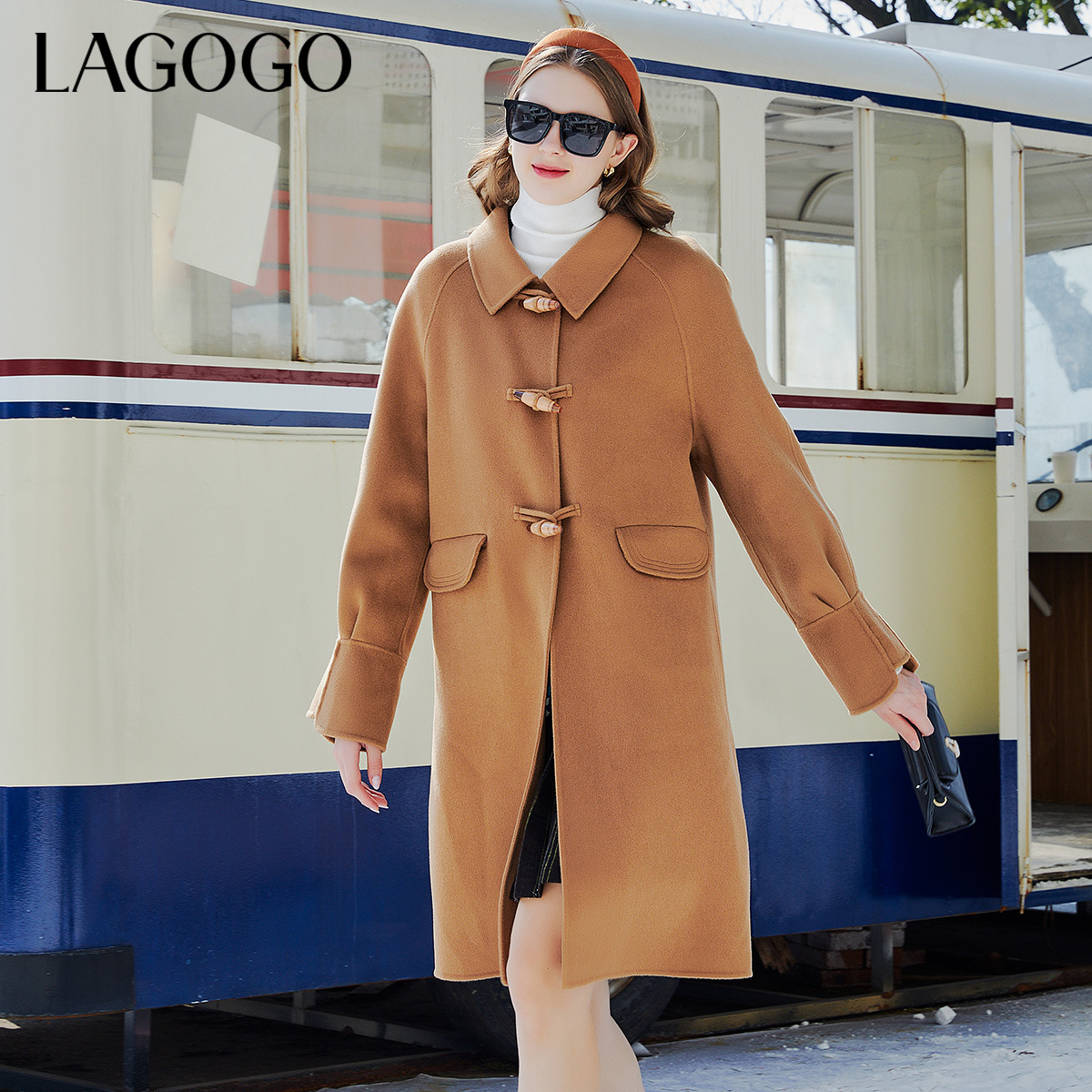 Lagogo新款温暖100%绵羊毛双面呢外套女MCDD33YA61