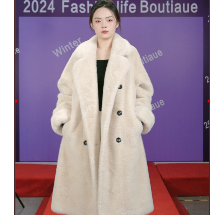 0123时尚女装皮毛一体冬季显瘦休闲高端气质百搭女士外套中长款