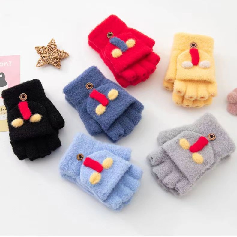 4-8岁儿童奥特曼半指翻盖手套冬季防寒保暖户外骑行玩雪画画电脑