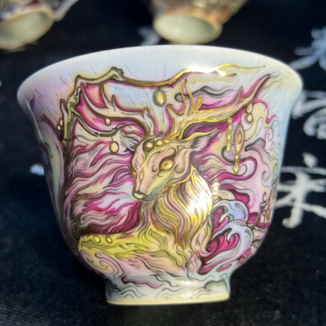原创手绘陶瓷茶杯——瑞兽白泽