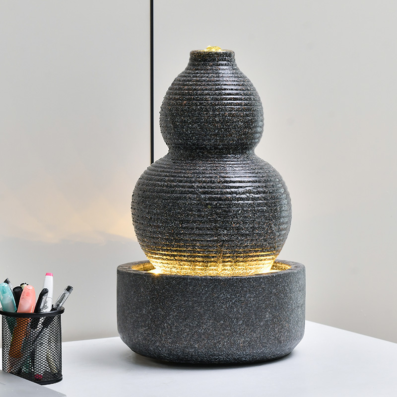 中式流水喷泉葫芦摆件流水摆件流水屏风风水摆件石雕喷泉风水球