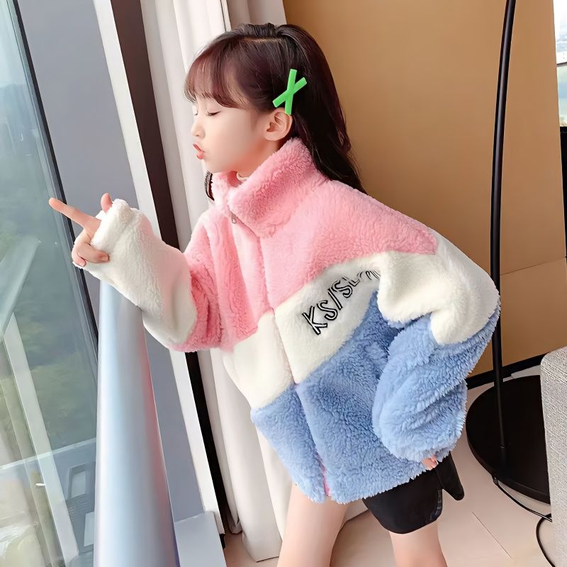 新品巴拉巴拉女童羊羔绒加棉秋冬外套2023新款时髦洋气中大童女学