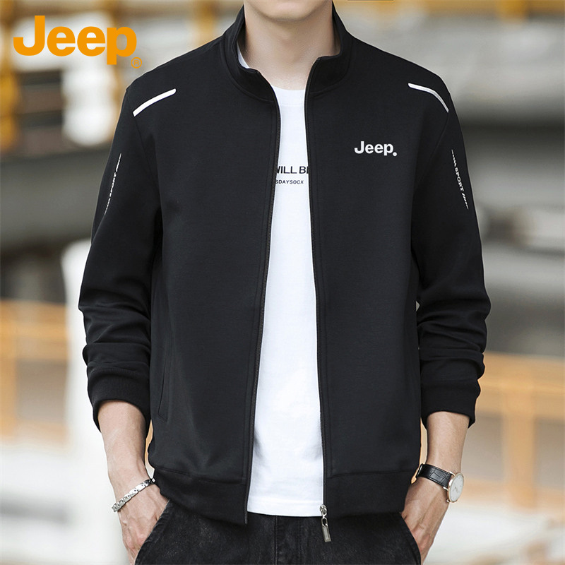 Jeep吉普开衫卫衣春秋新款上衣男士休闲百搭潮流立领韩版宽松外套
