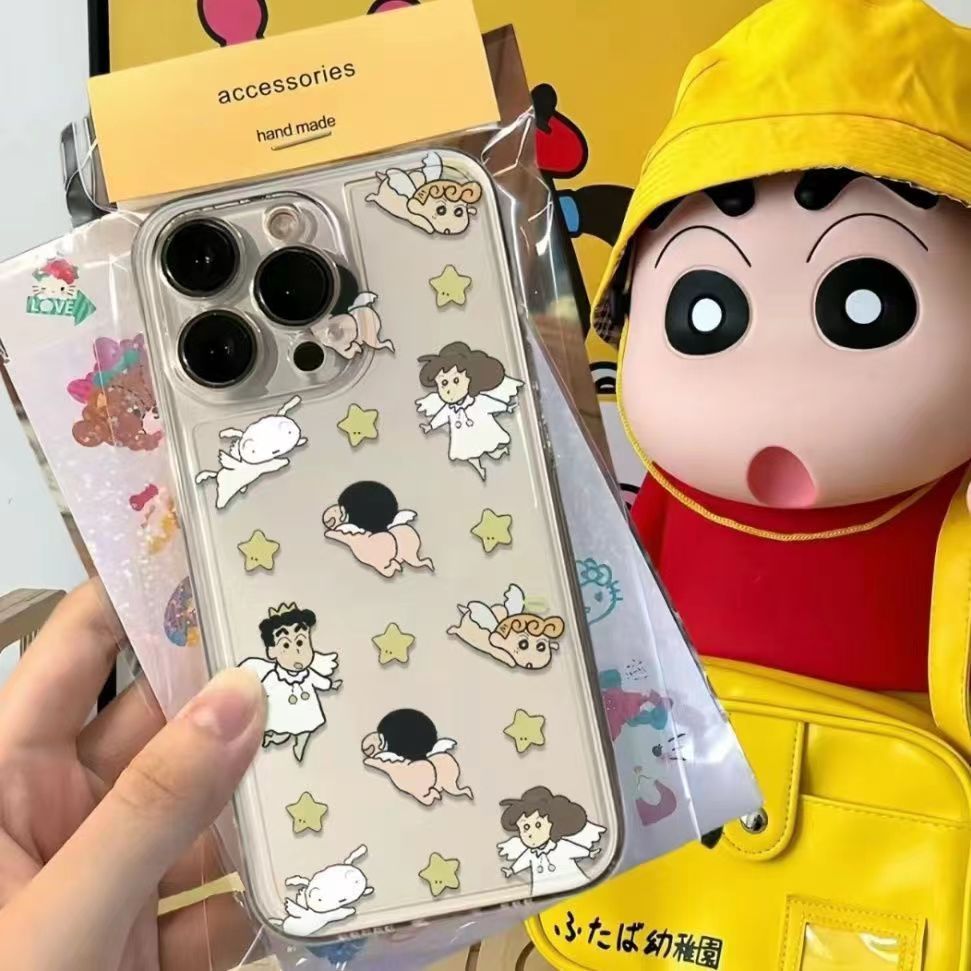 创意天使蜡笔小新iPhone15/14/13手机壳12Pro高颜值xs潮款11软壳