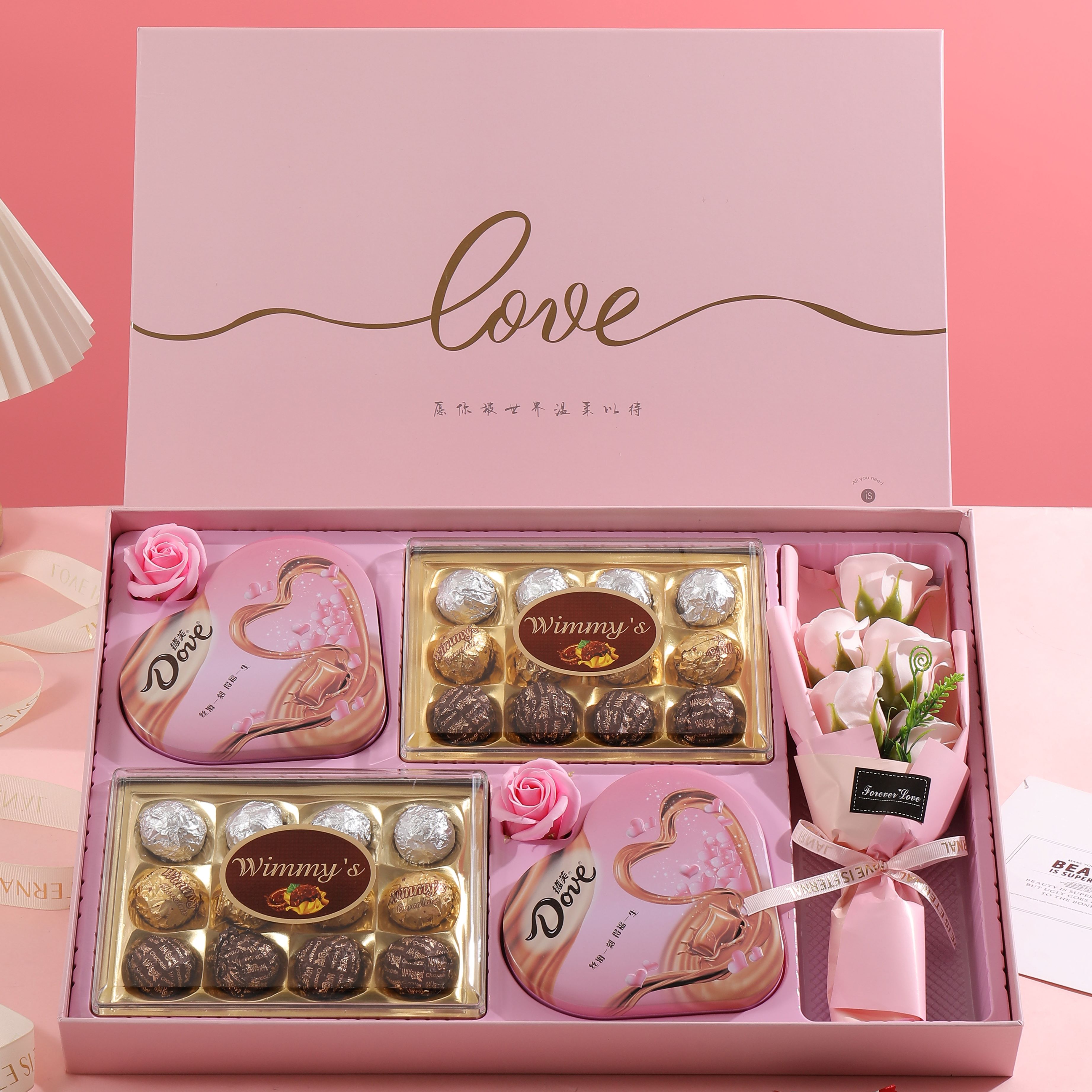 德芙巧克力礼盒装送女友老婆心形零食生日玫瑰花送员工中秋节礼物