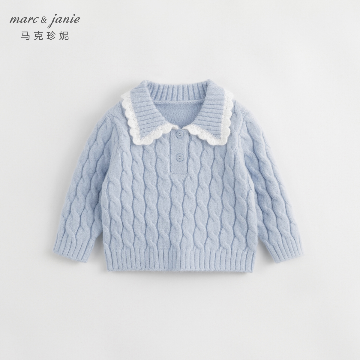 马克珍妮秋冬新款北极绒娃娃领毛衣洋气保暖长袖毛衫女童241069