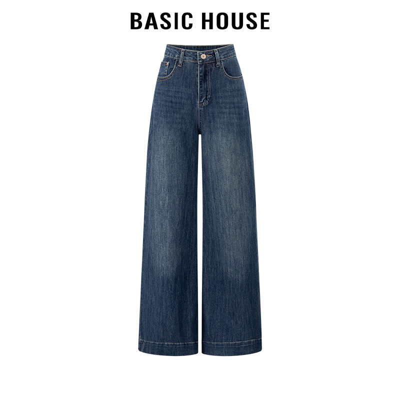 百家好/Basic House高腰直筒牛仔裤女复古时尚休闲宽松2024年长裤