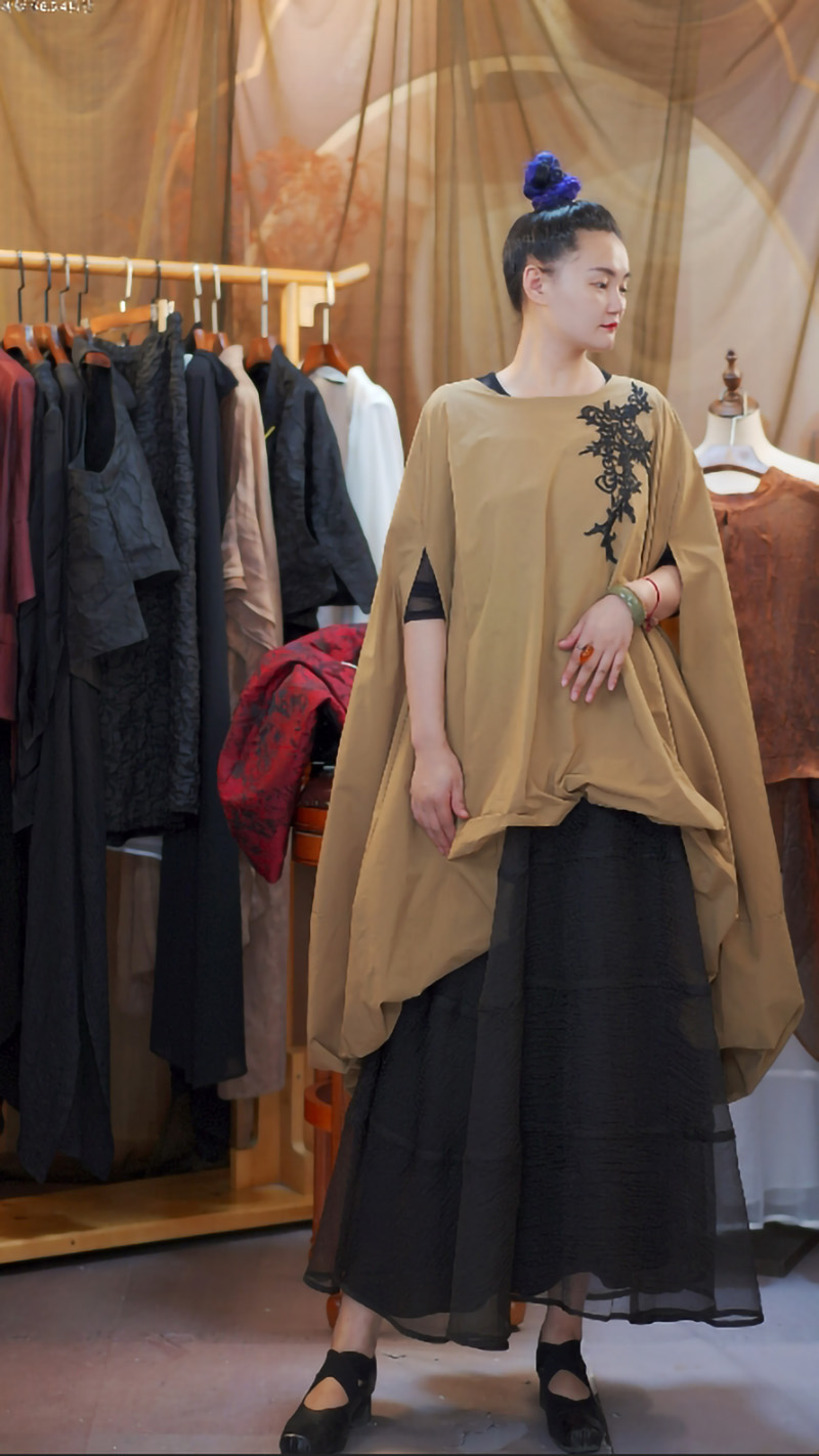 穗缎中长款休闲复古百搭中国风连衣裙均码0346上衣宽松时尚圆领