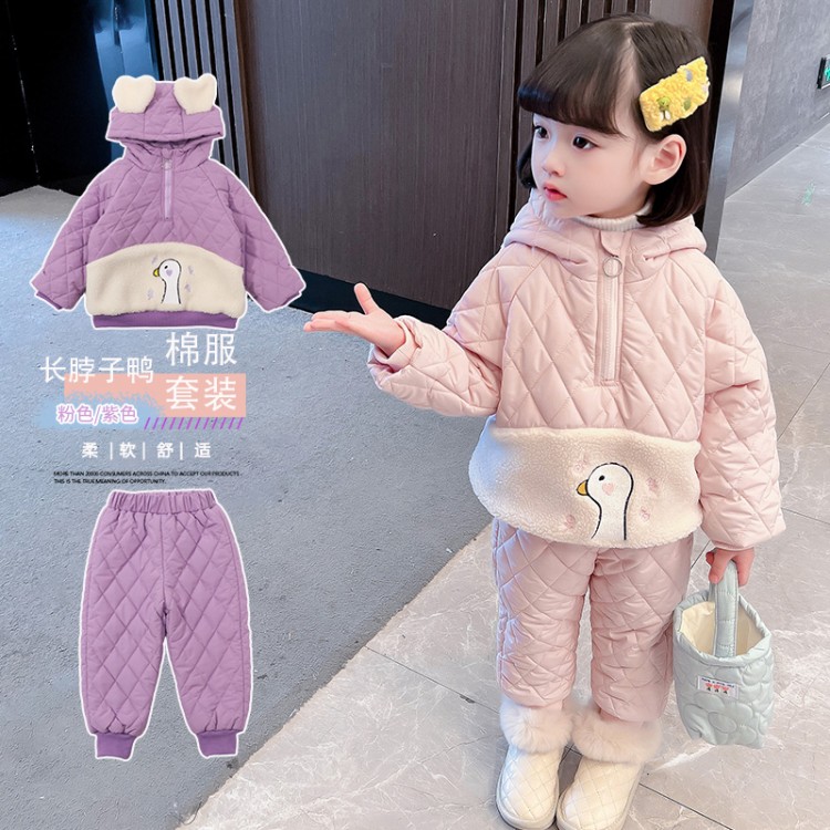 女童冬装棉衣套装洋气宝宝夹棉加厚中小童冬季网红棉服韩版两件套