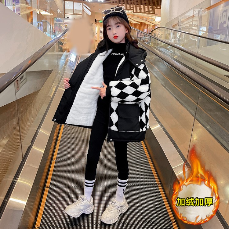 女童外套秋冬装2023新款洋气儿童棉服大童加厚棉衣女孩加绒派克服