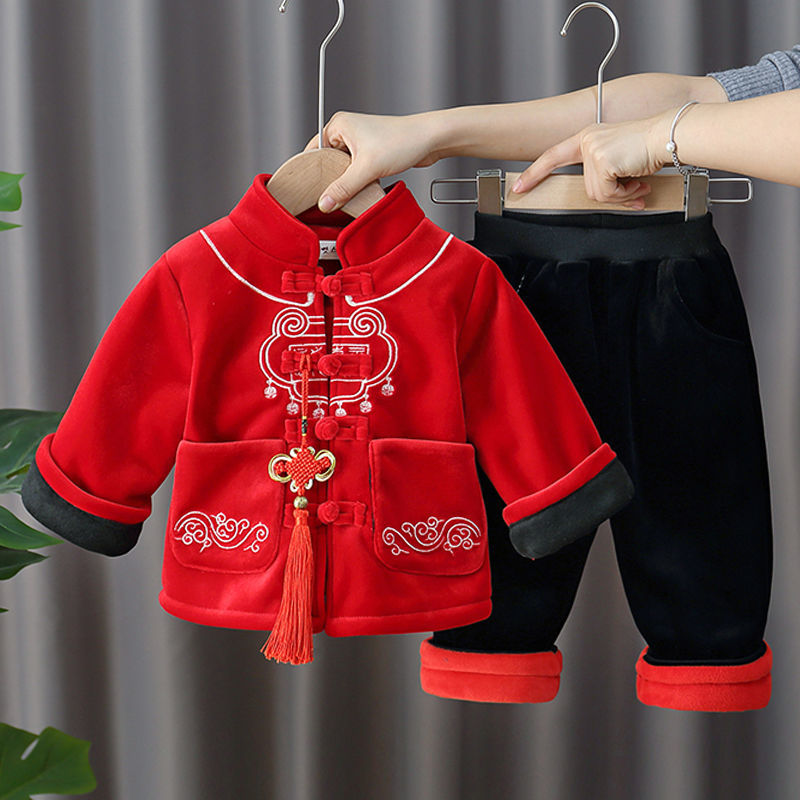 儿童唐装男童套装冬装女宝宝拜年服中国风新年装周岁礼服过年衣服