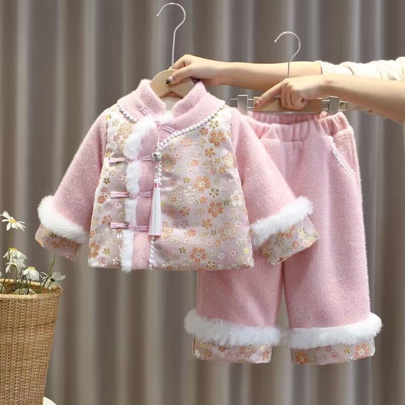 女童拜年服唐装儿童喜庆新年服套装宝宝中国风加绒加厚过年汉服潮