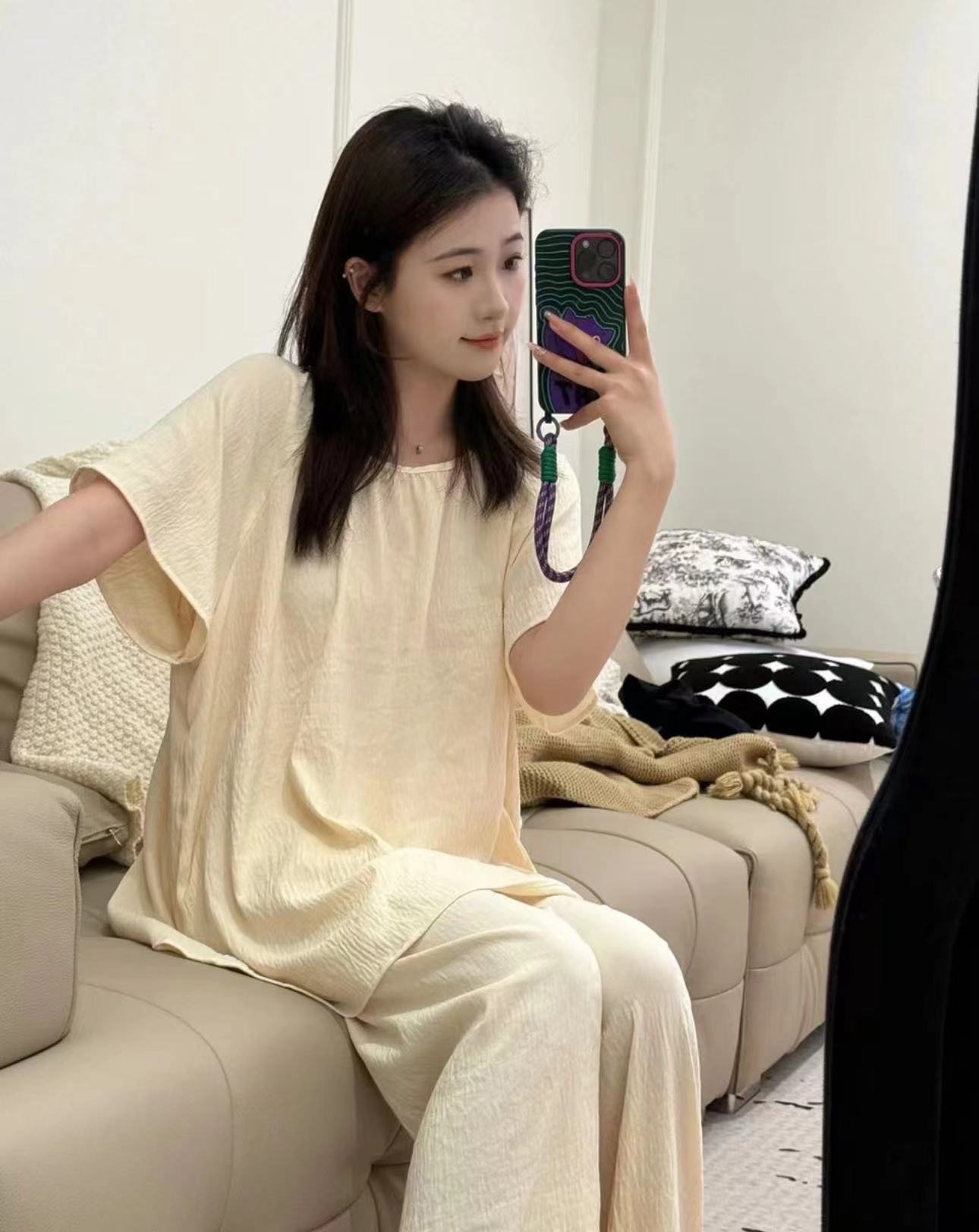 VINEEMAN【慵懒周末】甜美奶油简约圆领睡衣女睡衣女款爆款2025新款