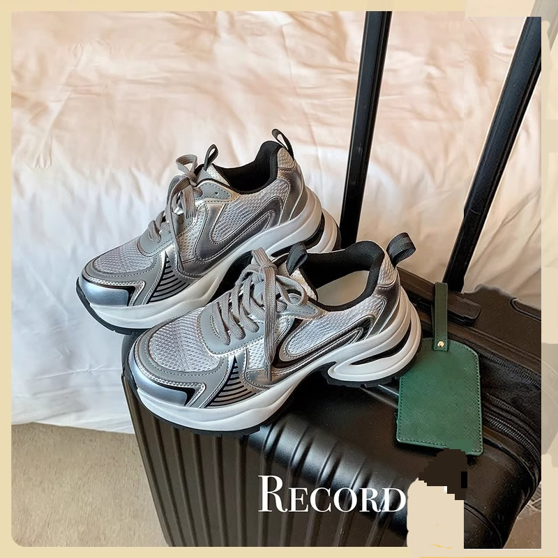 7cm太空银厚底增高休闲运动鞋女老爹鞋百搭夏季网面透气