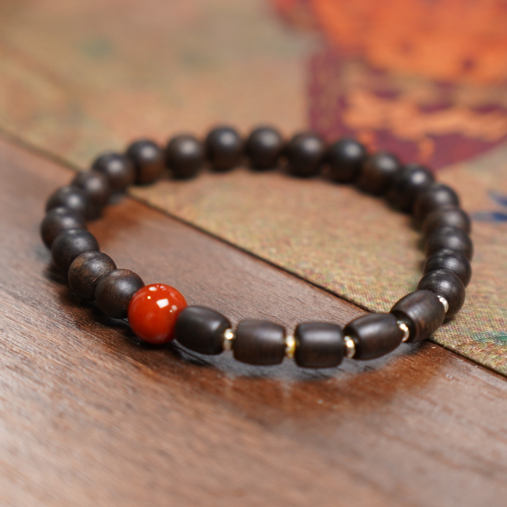 紫棋0.6+白棋5颗老料沉水沉香手串