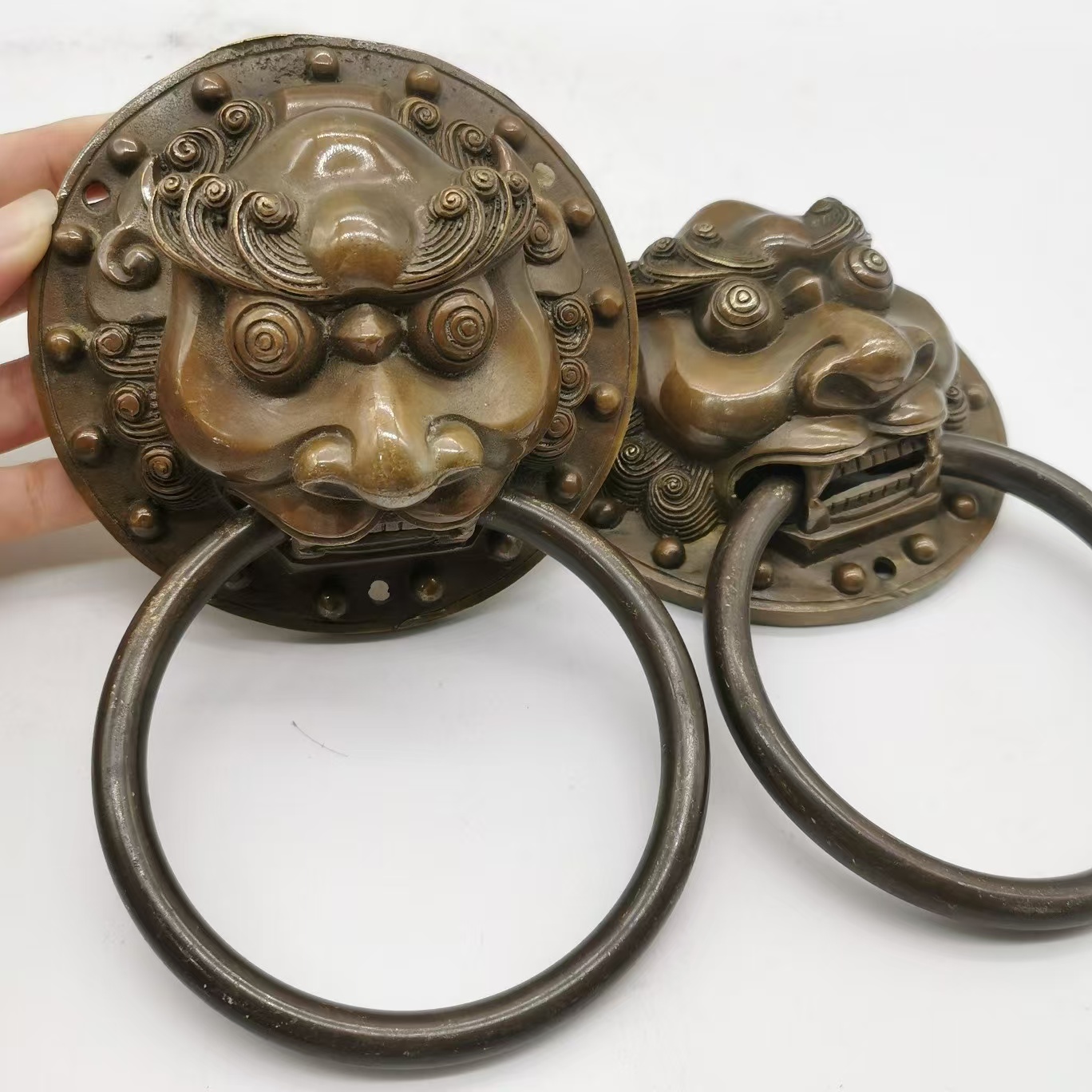 黄铜古玩铜器收藏仿古铜狮子头龙头门环美观使用做工精湛包浆厚重