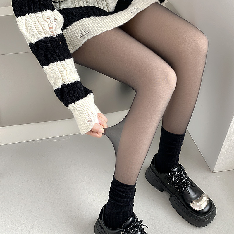 Moxun/茉寻光腿神器黑丝袜秋冬加绒加厚双层黑透肤裸感假透肉黑色