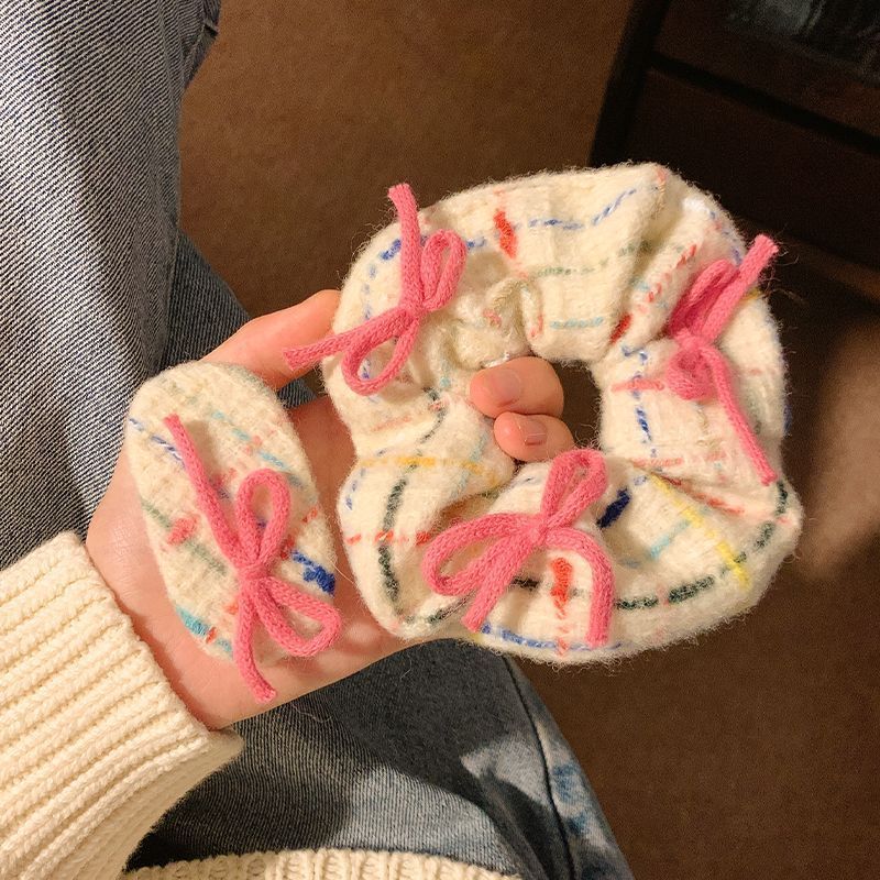 毛线粉色蝴蝶结毛呢发夹女森系仙美刘海侧边甜美可爱毛毛发圈发饰