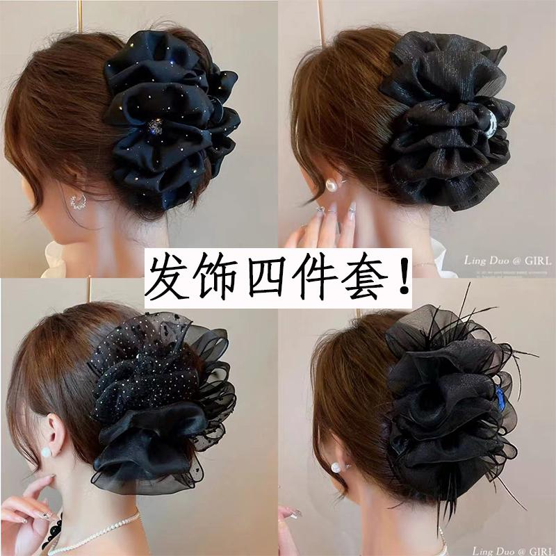 满天星爱心水钻抓夹女2023新款精致名媛风鲨鱼夹显发量蝴蝶结发饰