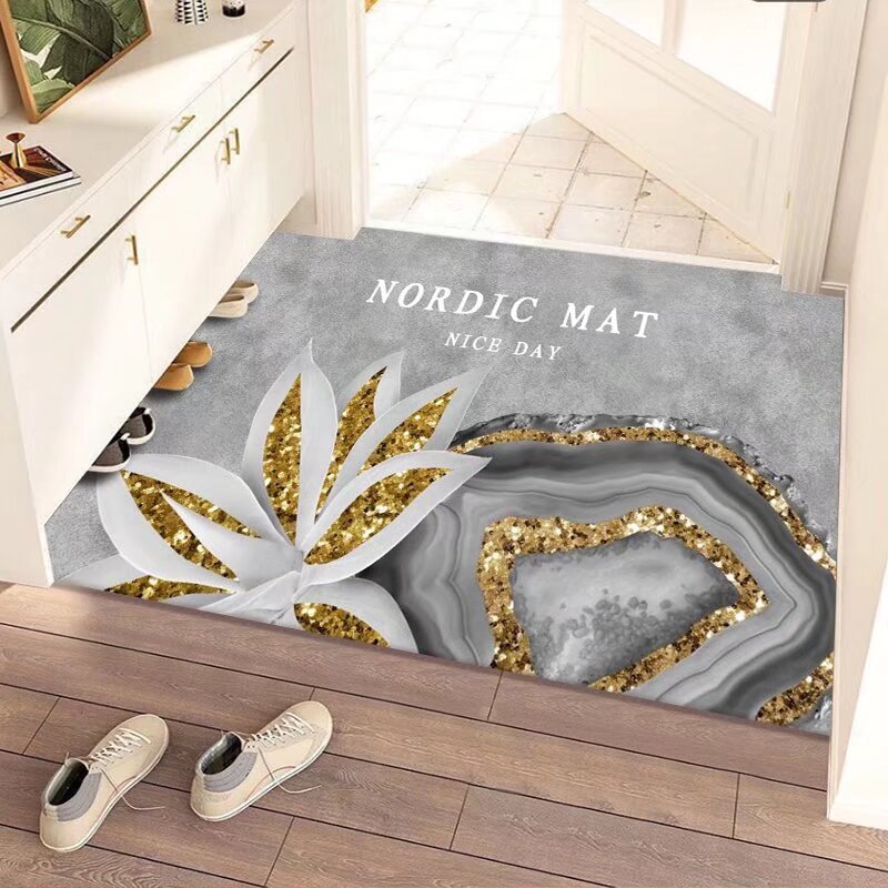 灰色金花硅藻泥防滑吸水地垫脚垫门垫家用玄关卧室简约地毯门垫