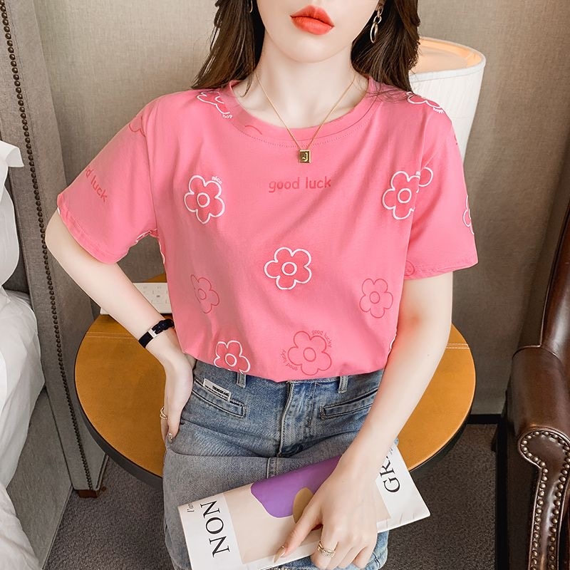 夏天短袖t恤女ins风设计感立体印花宽松体恤上衣夏季2024新款