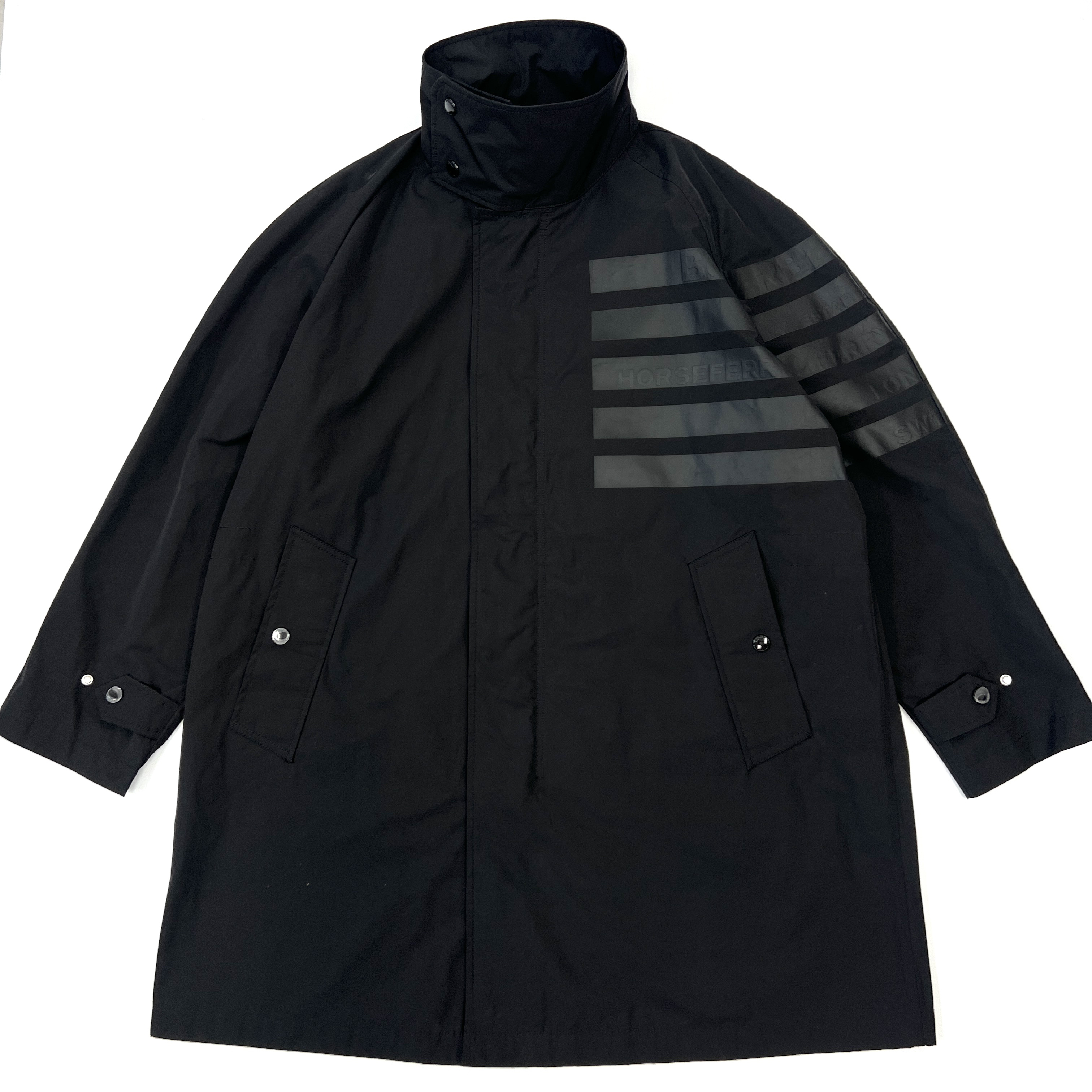 99新 BURBERRY/博柏利 SS22秋冬条纹logo黑色大衣L码/公价15900/