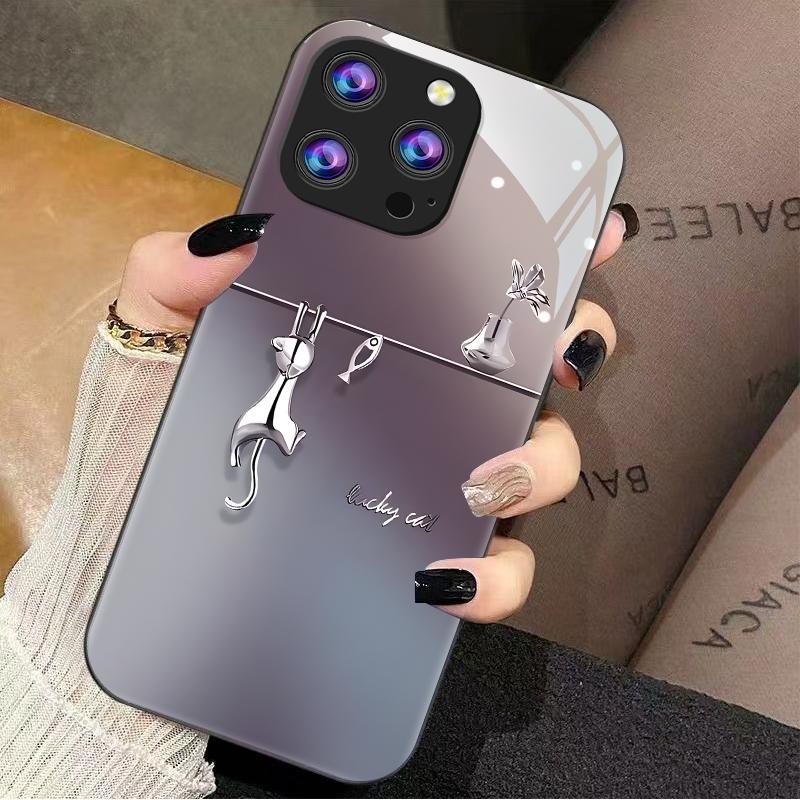 苹果12pro手机壳iphone12pro玻璃暗紫猫鱼女款防摔简约创意全包时