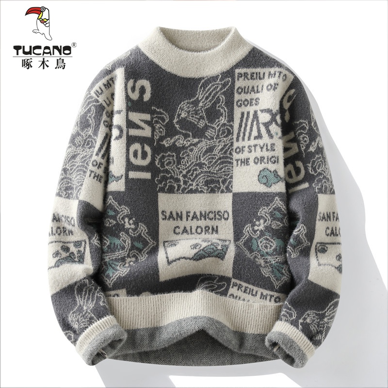 啄木鸟冬季款毛衣男青少年高中初中学生帅气潮流针织保暖仿羊毛衫