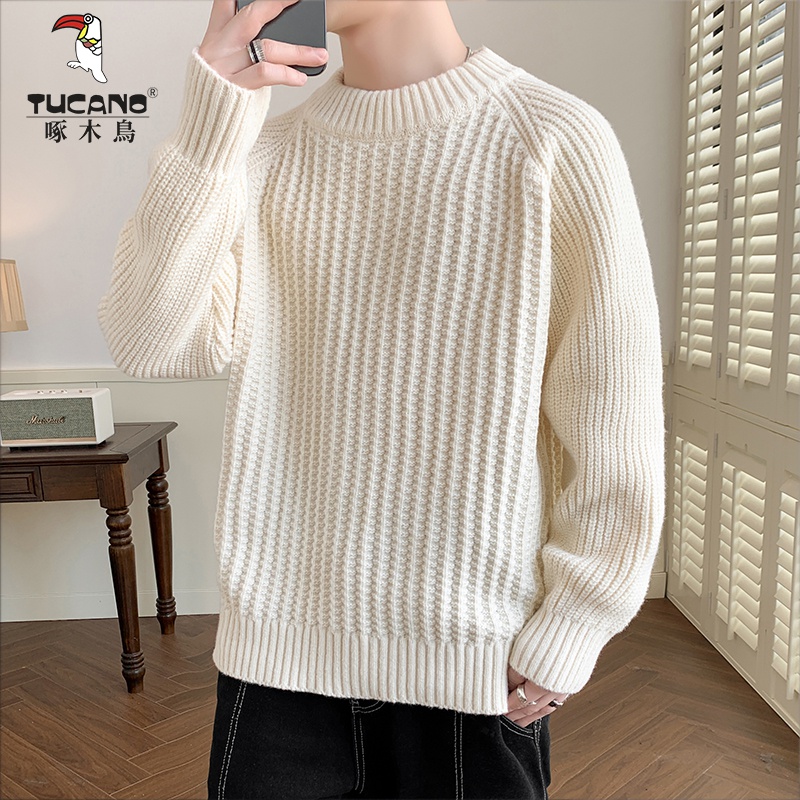 圆领毛衣男秋冬季纯色百搭针织打底衫男生潮流内搭加厚保暖线衣服