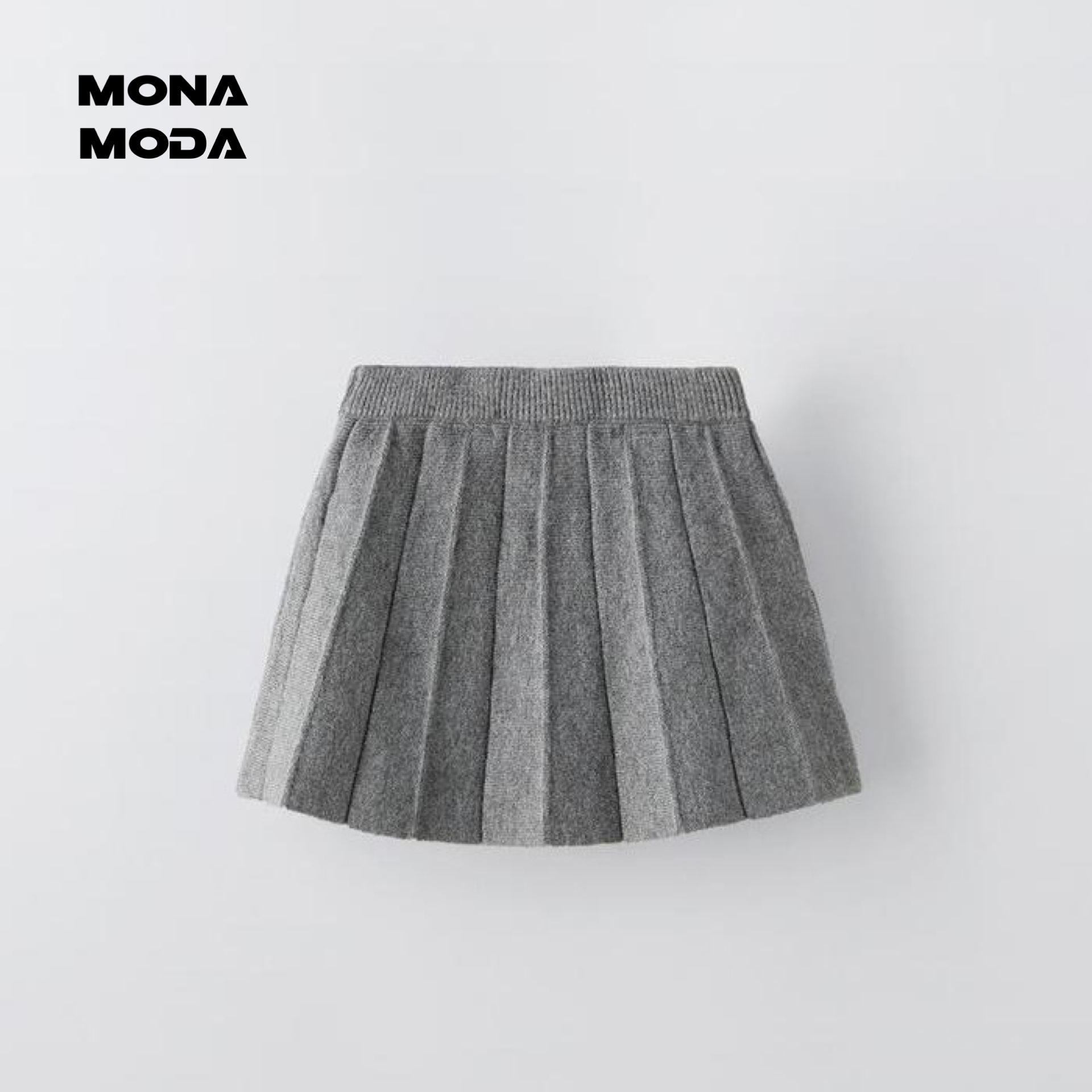 灰色半身裙 秋冬新款百褶针织短裙女童百搭学院风宽褶短裙