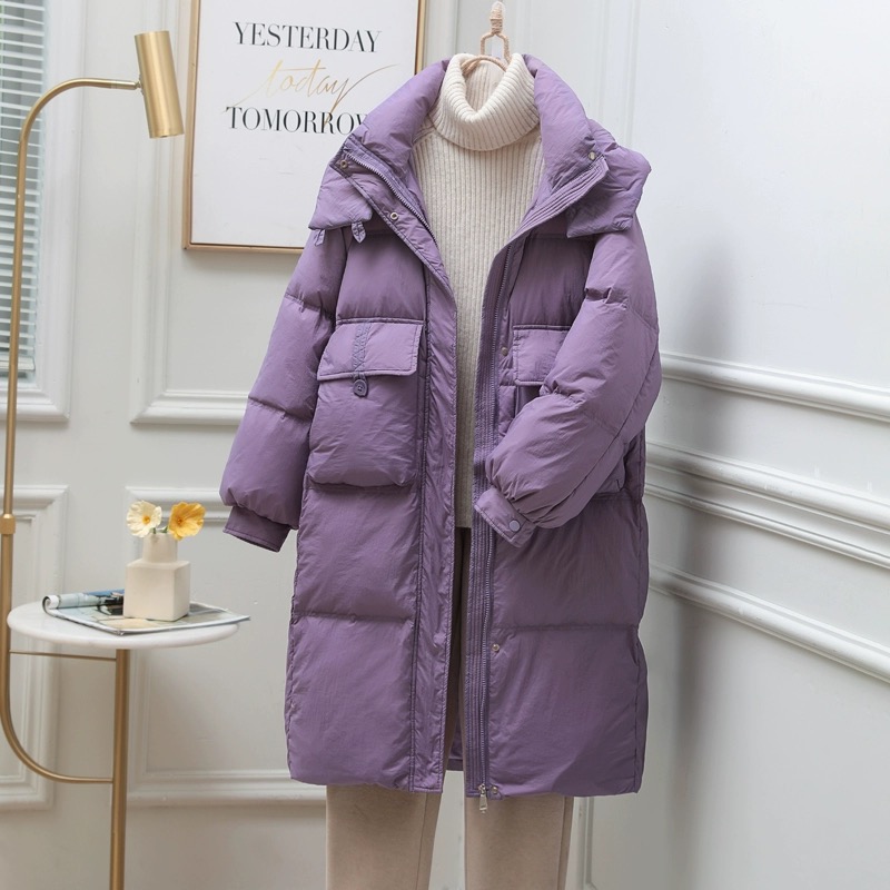 新款中长款过膝韩版白鸭绒加厚连帽冬季外套大气保暖外套
