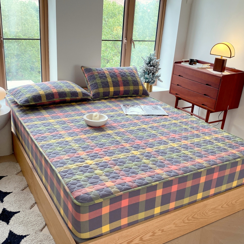 新款全棉色织大豆床笠床垫保护套夹棉大豆床笠 -色织水洗棉防滑套