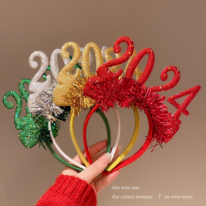 2024新年快乐元旦跨年派对头饰发箍拍照道具装扮喜庆头箍儿童成人
