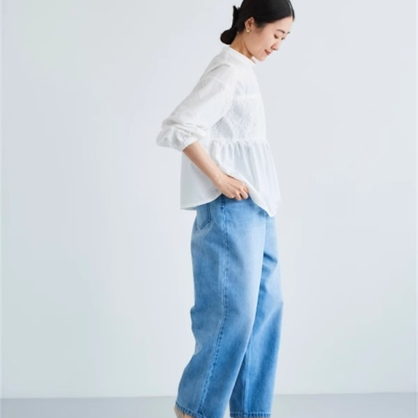 le coeur blan*日单春款 立领蕾丝拼接小宽松长袖上衣可爱衬衫女